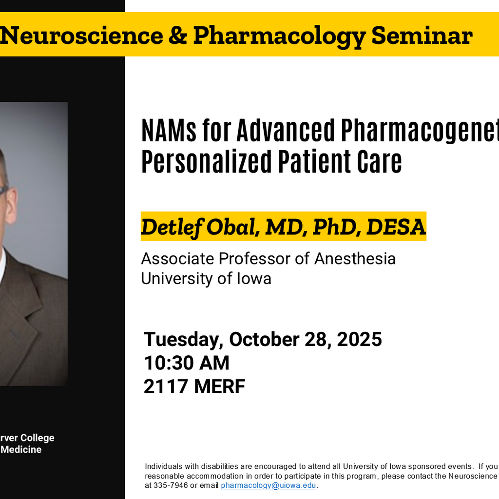 Neuroscience and Pharmacology Seminar - Detlef Obal, MD, PhD, DESA promotional image
